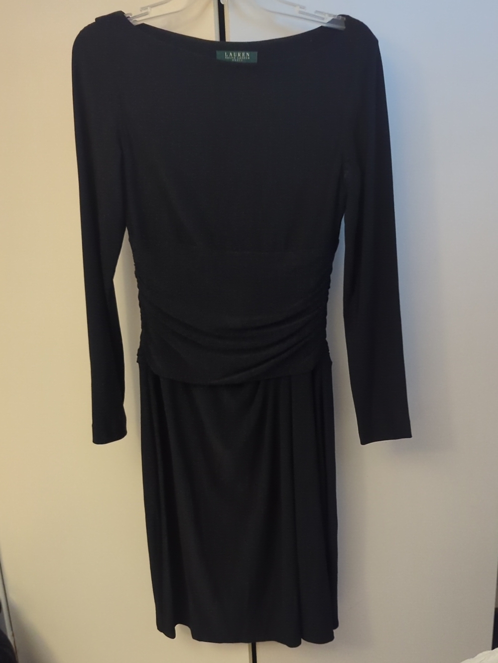 Lauren Ralph Lauren Black Long Sleeve Ruched-Waist Dress